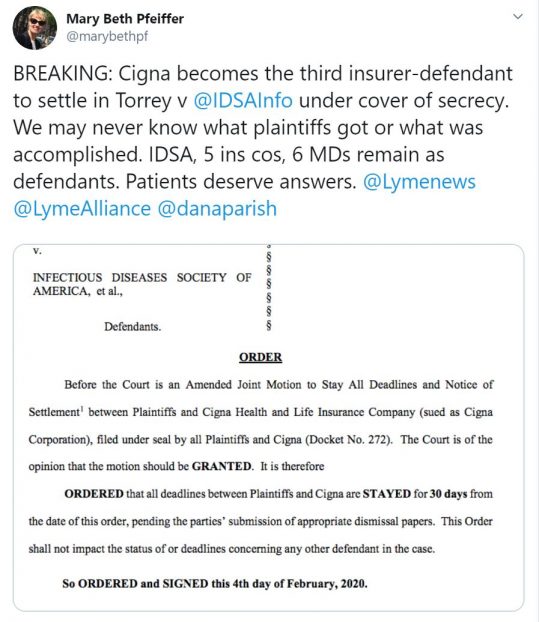 Cigna is third insurer to reach settlement in Lyme disease lawsuit